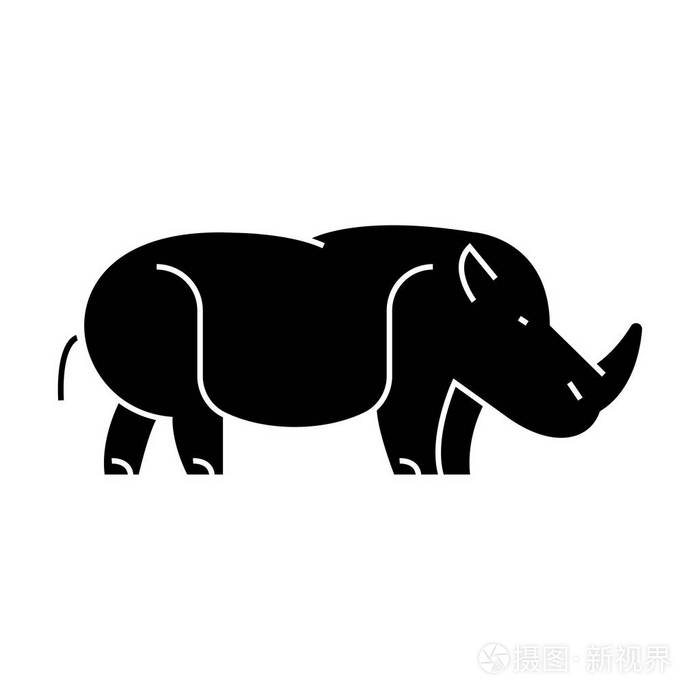 河马,河马图标矢量插图,在孤立的背景上签名