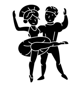 芭蕾舞夫妇，男人和女人，舞蹈图标，矢量图，登录孤立背景