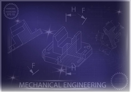 蓝色背景上的机械图纸图片
