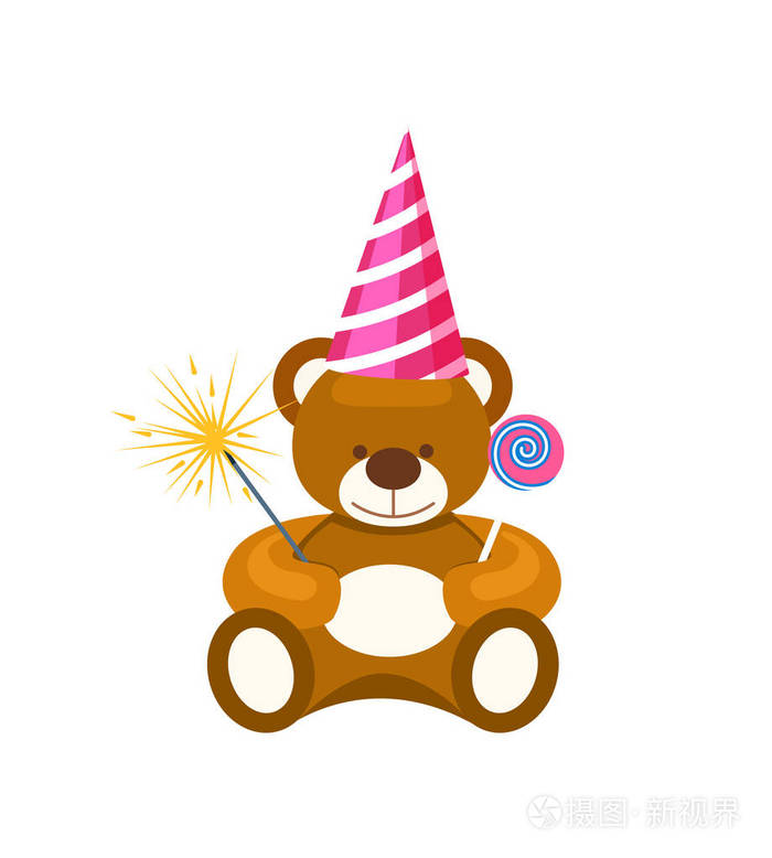 在锥顶帽子泰迪熊玩具插画-正版商用图片0zihd3-摄图新视界