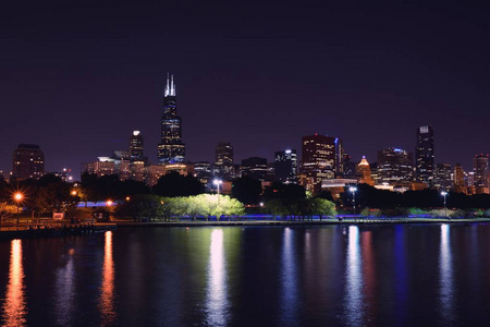 芝加哥夜天际线美国