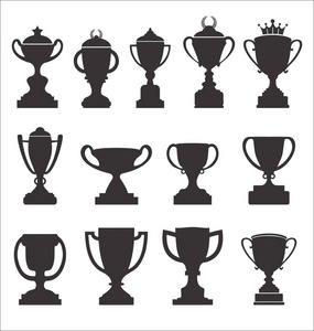 体育奖杯和奖状复古黑色集合图片