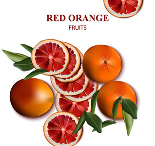 红色橙色水果上白色矢量插图孤立