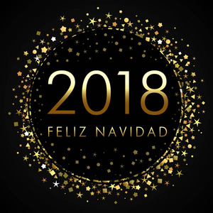 黑色与金色的星星和闪光纸屑标签上 2018年费利斯纳维达