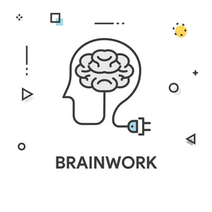 脑力劳动彩色的线图标图片