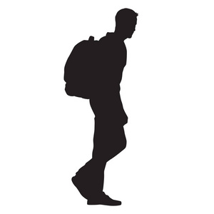 人在他的背,孤立矢量 silhouett,背包里走着照片