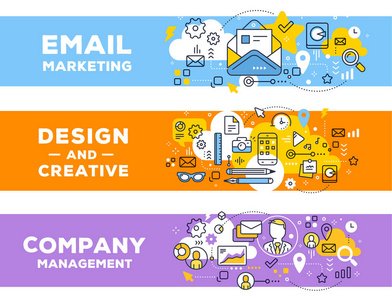 向量组的业务元素的横幅插图。电子邮件