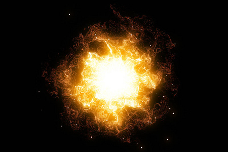 3d 渲染，抽象的宇宙爆炸冲击波温暖黄金在黑色背景上的能量