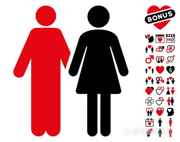 已婚的夫妇图标与可爱的奖金