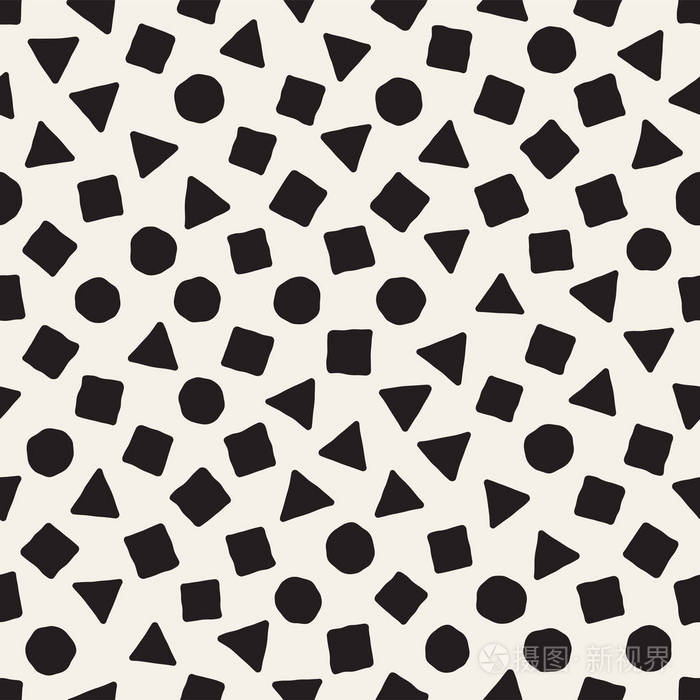 手绘黑白墨水抽象无缝图案.矢量时尚的格朗格纹理.