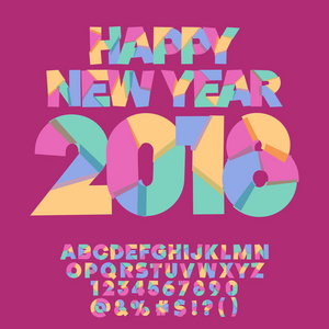 矢量快乐新年 2018年贺卡为儿童的。创意字母字母 数字 符号