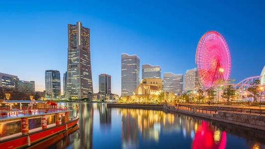 日本横滨城市地平线未来夜景图片