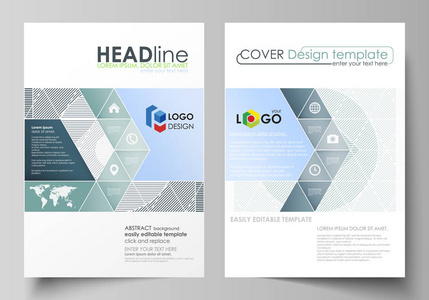 小册子 传单 报告的业务模板。覆盖在 A4 大小的抽象矢量布局设计模板。与线条的简约背景。灰色的颜色几何形状形成美丽的图案
