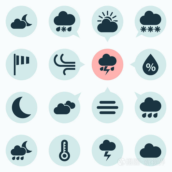 空气的图标集.集合的标志,夜间,多云,其他元素.