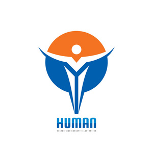 抽象的人的性格在圆圈形状-矢量 logo 模板概念插画.