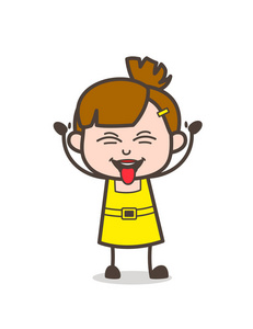 孩子伸出舌头那调皮的孩子伸出舌头脸 可爱的卡通女孩矢量照片