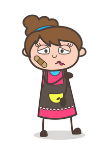 受伤的脸,用绷带-美容师女孩艺术家卡通矢量照片