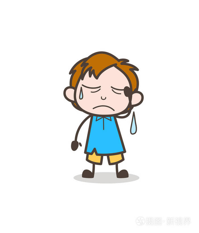 沮丧的神情,用汗水-可爱的卡通小孩矢量