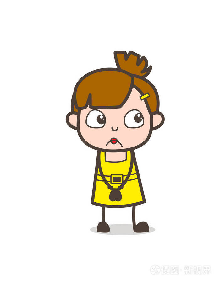 担心的孩子脸 可爱的卡通女孩矢量插画-正版商用图片0zk1zq-摄图新