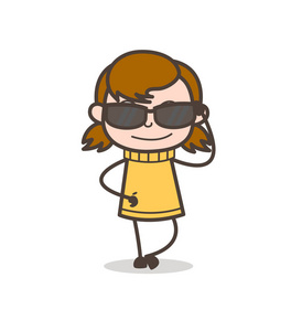 花式太阳镜时尚孩子与花式太阳镜-可爱的卡通女孩插画照片