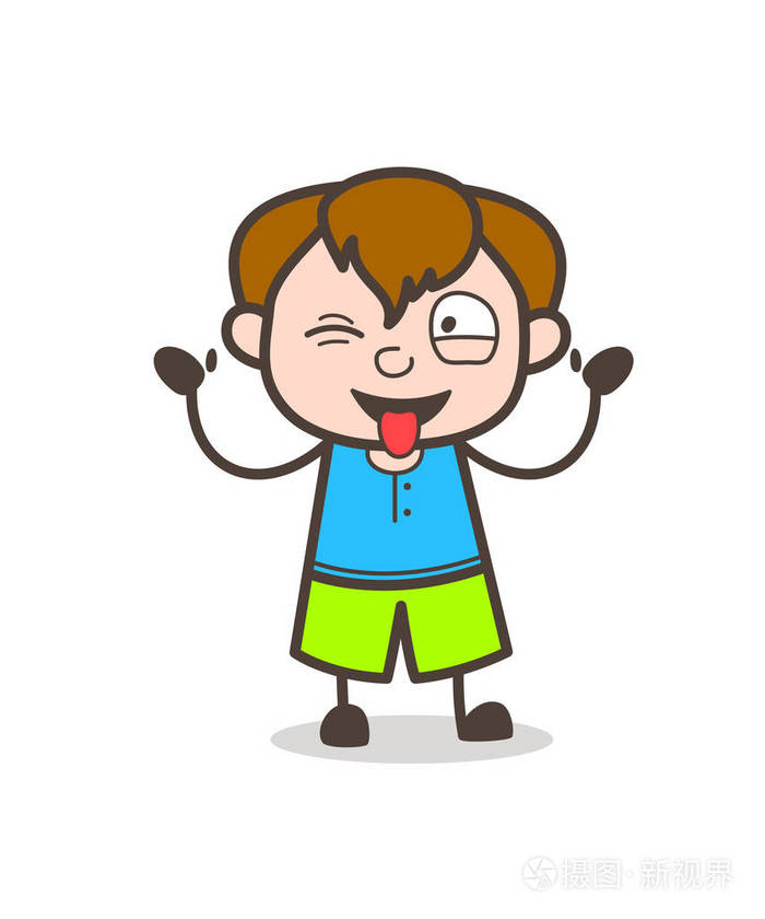 那调皮的孩子取笑和眨眼睛可爱的卡通男孩图