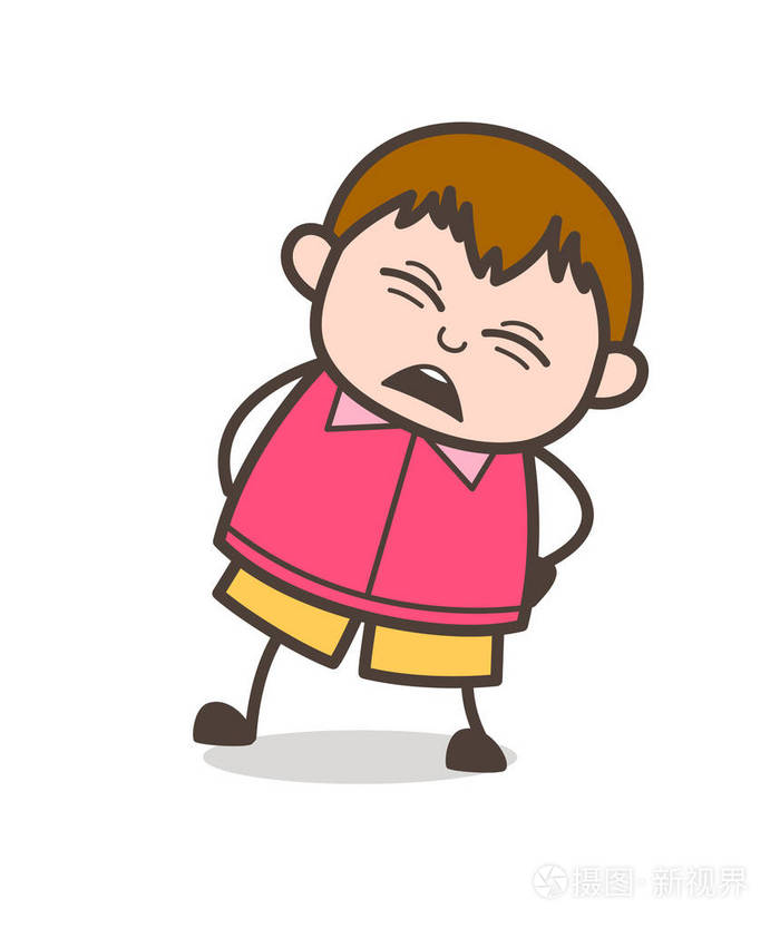 痛苦的表情可爱的卡通小胖子图