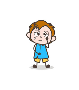 小孩悲伤悲伤的哭脸-可爱的卡通小孩矢量照片