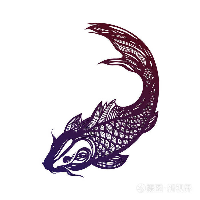 鱼锦鲤.祝你好运, 勇气, 坚持, 毅力, 智慧和活力的中国符号.矢量图.