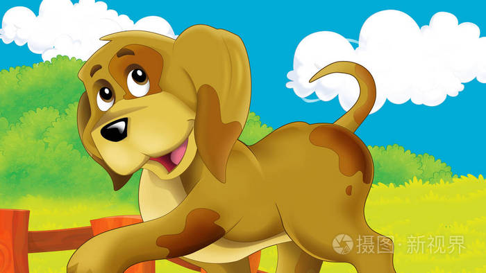 卡通场景与狗去散步插图儿童