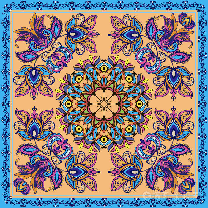 装饰的抽象背景,花卉涂鸦的花边图案与框架.部落民族饰品.