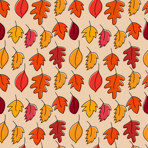 无缝模式与秋天的树叶。矢量插画