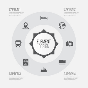探索的图标集。多斯 位置 证书和其他元素的集合。此外包括符号世界 护照 证书等