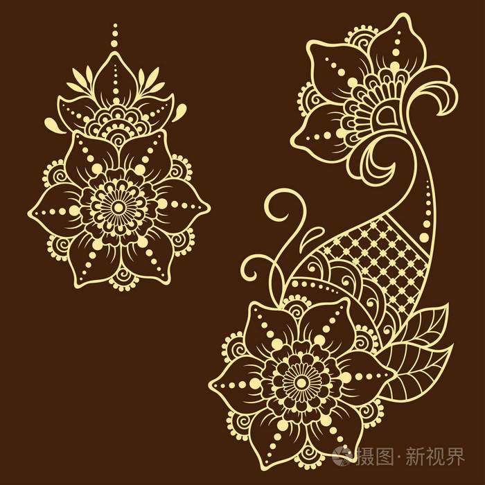 曼海蒂风格.在东方风格的装饰性图案的一套