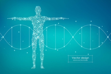 抽象人体与 Dna 分子。医学 科学和技术的概念。矢量图