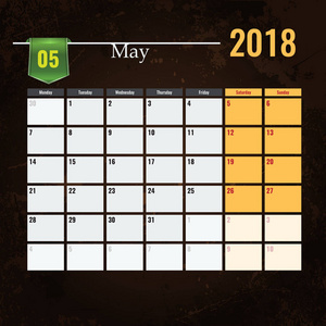2018 抽象垃圾背景 5 月一个月的日历模板