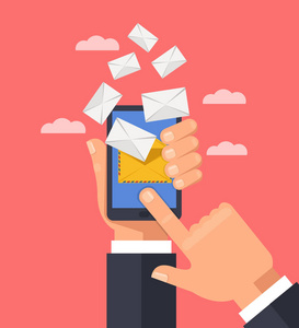 现代电子技术电子邮件通信的概念.矢量平面卡通插画照片