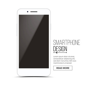 智能手机样机设计矢量。白色现代时尚手机前视图。白色背景上的孤立。逼真的 3d 图