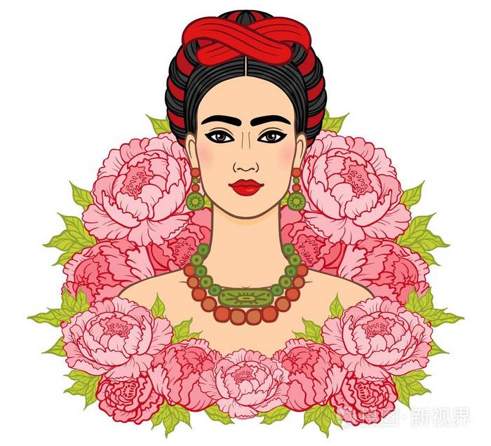 美丽的墨西哥女人古代的发型 背景 程式化玫瑰的画像 波西米亚风格别致 族裔 复古 孤立的矢量图 打印 海报 T 恤 卡插画 正版商用图片0zl0z1 摄图新视界