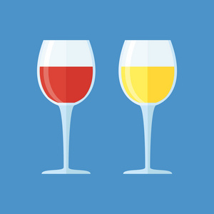红色与白色葡萄酒的眼镜。矢量图