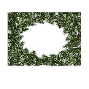 新的一年，圣诞贺卡 海报 邀请。绿枝冷杉在白色背景上的一个圆。孤立的插图