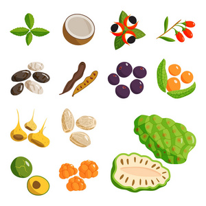素食健康的蔬菜和水果餐厅菜式卡通浆果矢量