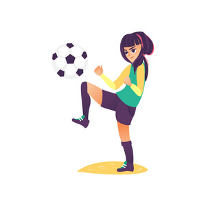踢足球的矢量卡通女孩