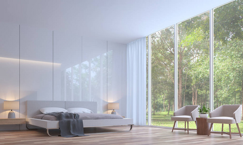 现代的白色卧室最小的风格 3d 渲染图像