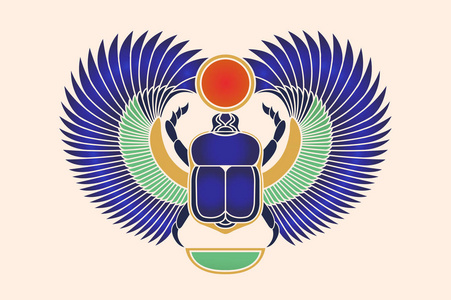 圣甲虫甲虫翅膀 太阳与一弯新月.古埃及的文化.神金龟太阳晨光熹微的.