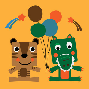 婴儿产品的艺术品理念. 方形动物性格设计. 您的项目的矢量设计.照片