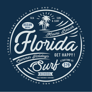佛罗里达冲浪排版T恤图形