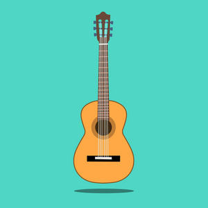 古典吉他。孤立的剪影古典吉他。矢量图在平面样式