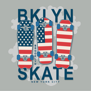 溜冰板美国国旗图案t恤图案