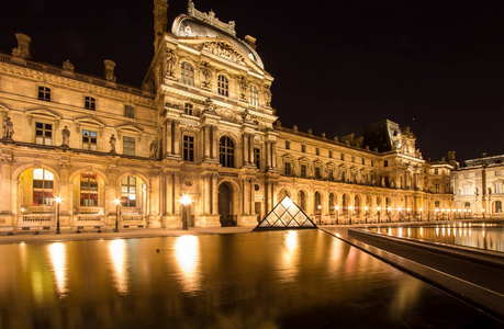 博物馆卢浮宫在巴黎之夜