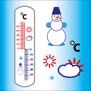 与卡通雪人街头温度计照片